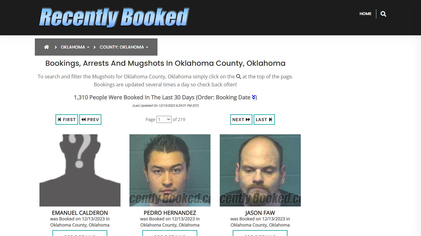 Bookings, Arrests and Mugshots in Oklahoma County, Oklahoma